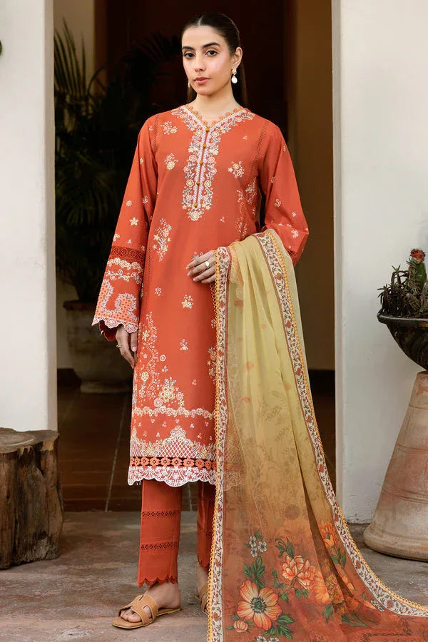 Farasha | Summer Weaves Embroidered Lawn | Orange Petal - Aqsa Fabrics