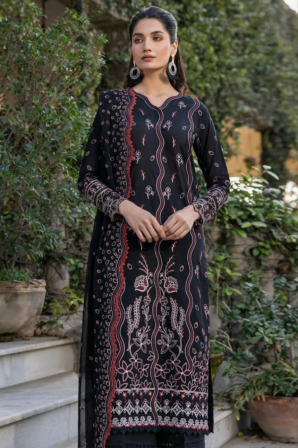 Farasha | Summer Weaves Embroidered Lawn | Black Rose - Aqsa Fabrics