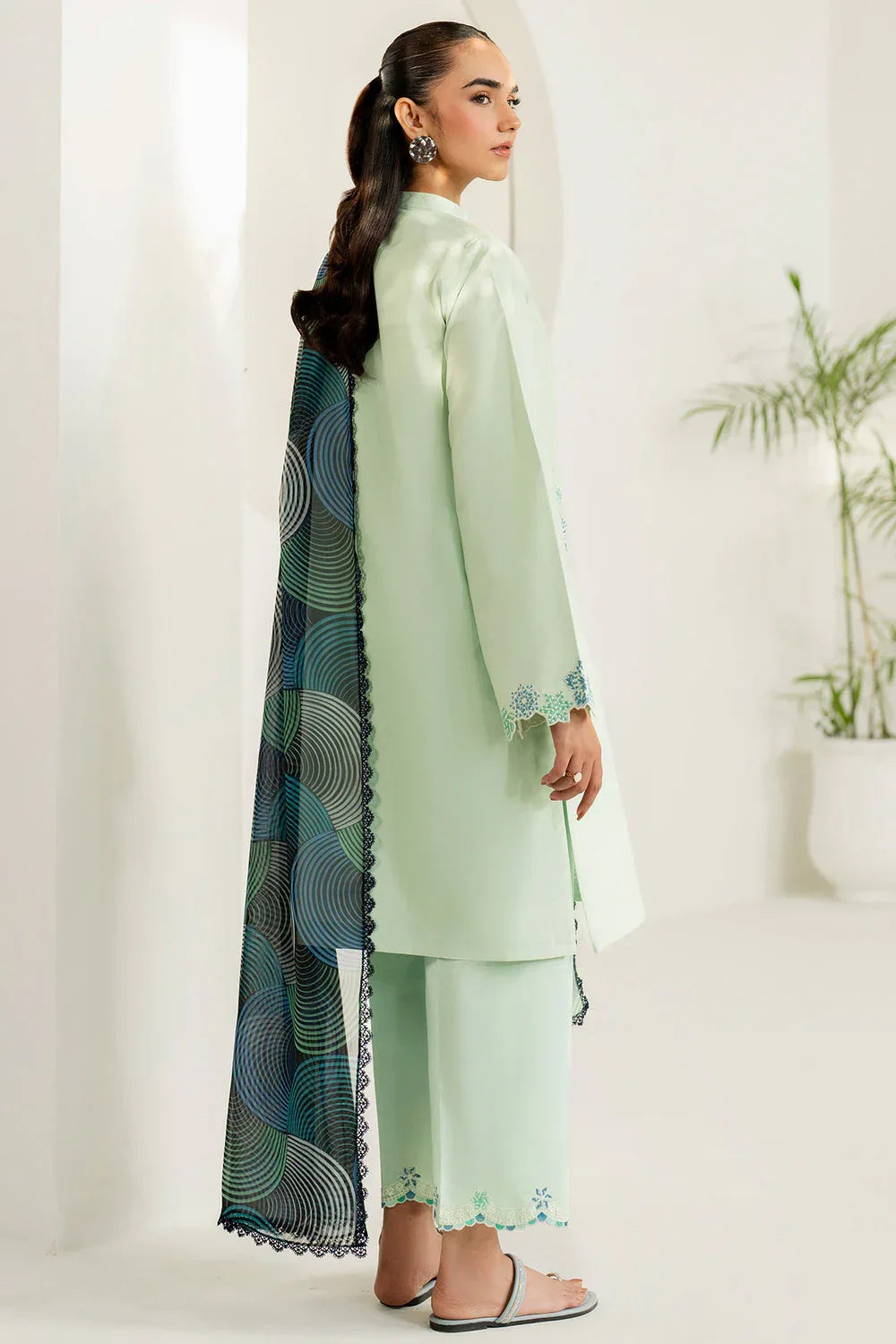 Farasha | Thread Lines Embroidered | Green Meadow - Aqsa Fabrics