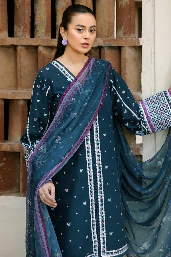 Farasha | Summer Weaves Embroidered Lawn | Blue Allure - Aqsa Fabrics