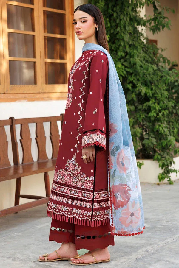 Farasha | Summer Weaves Embroidered Lawn | Crimson Glow - Aqsa Fabrics