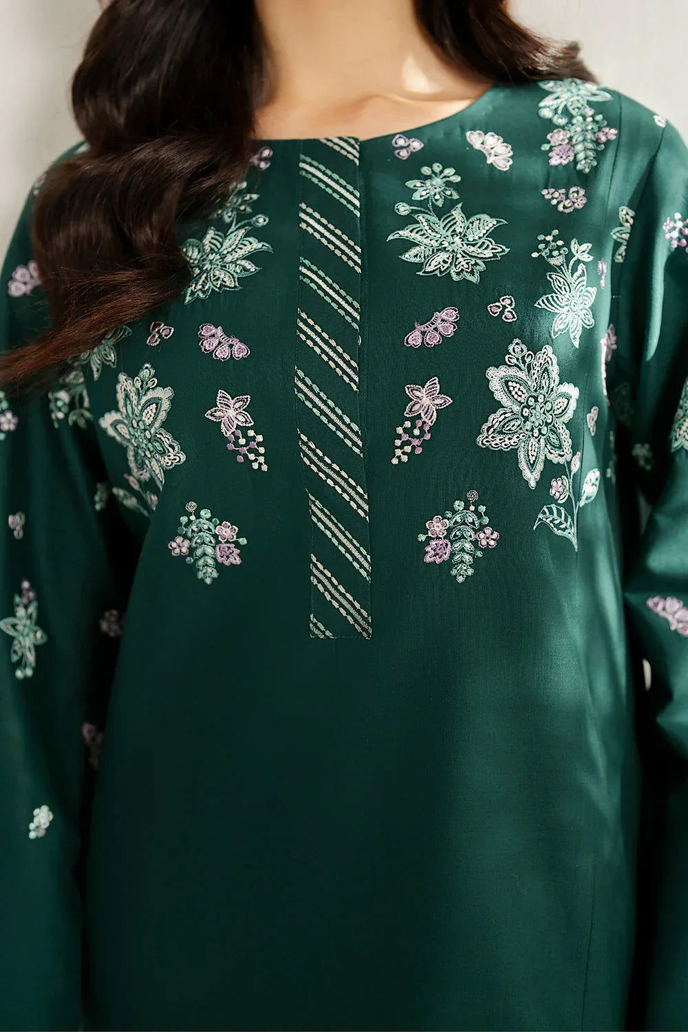 Farasha | Thread Lines Embroidered | Turquoise Bliss - Aqsa Fabrics