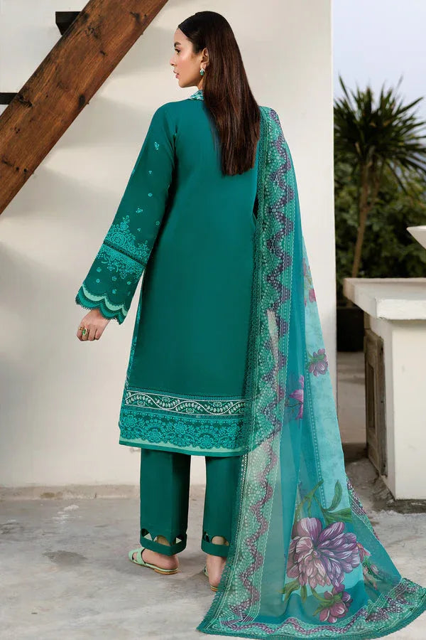 Farasha | Summer Weaves Embroidered Lawn | Dewy Teal - Aqsa Fabrics