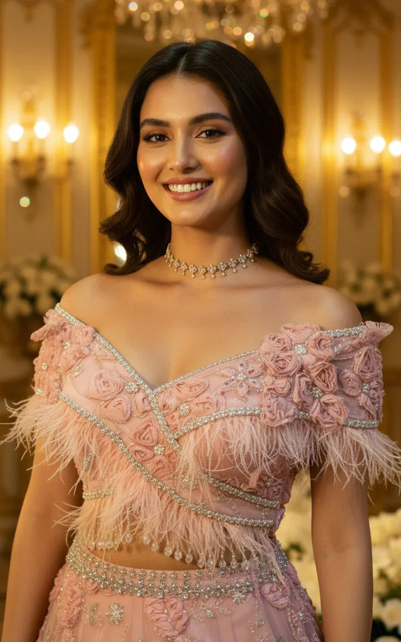Embroidered Blouse With Lehenga