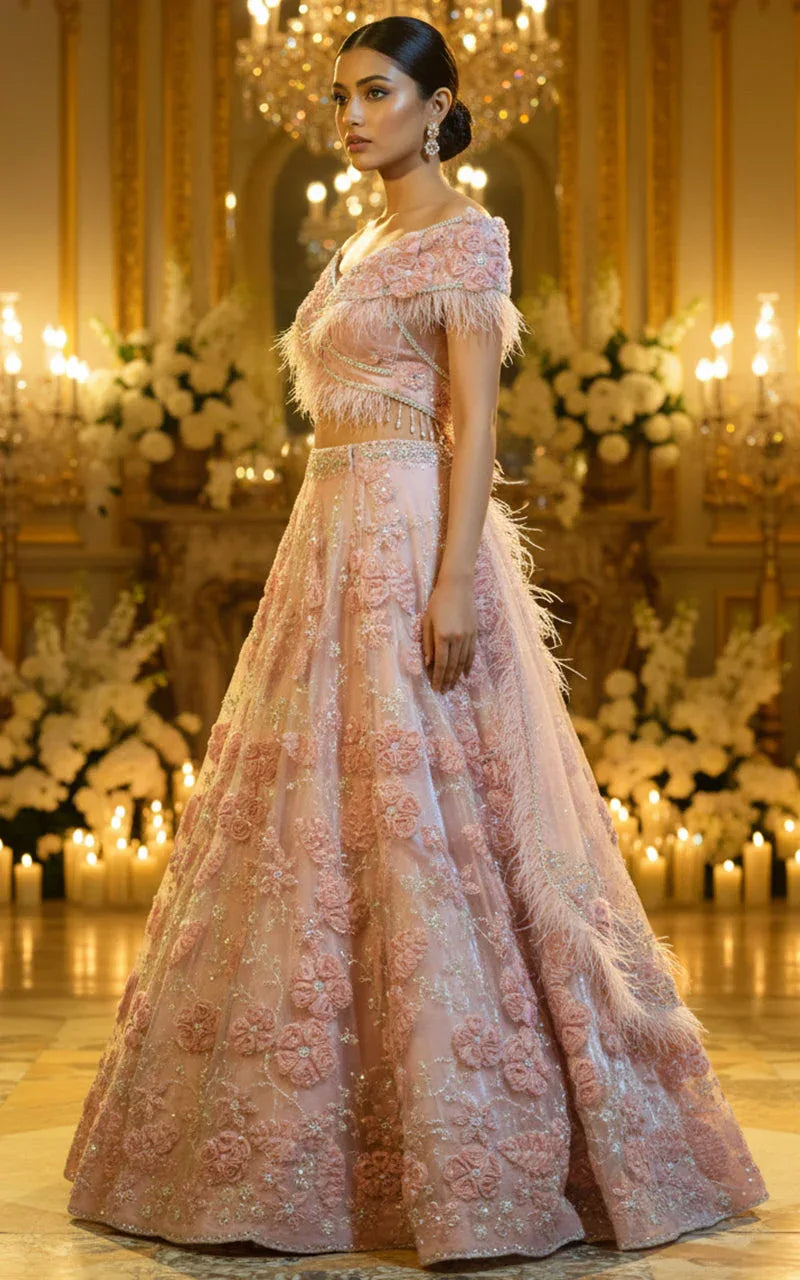 Embroidered Blouse With Lehenga