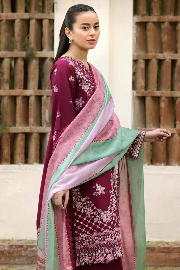 Farasha | Summer Weaves Embroidered Lawn | Satin Ruby - Aqsa Fabrics