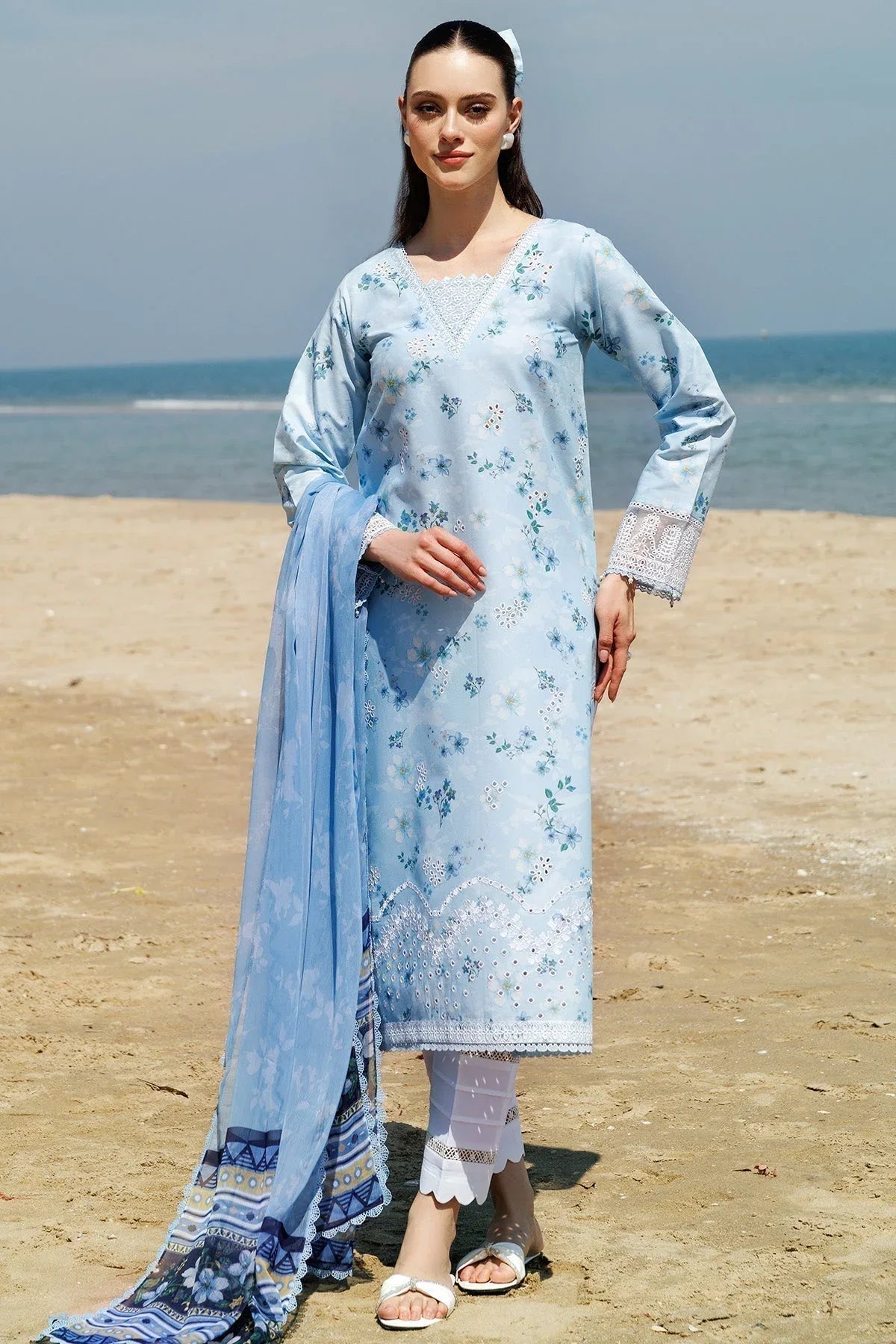 Farasha | Printed Essentials | Moonlit Blue - Aqsa Fabrics
