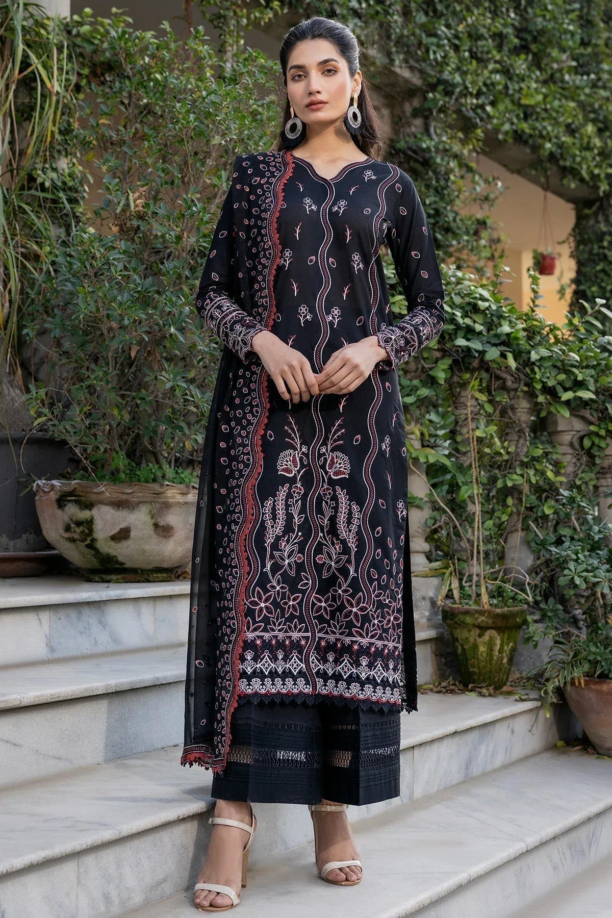 Farasha | Summer Weaves Embroidered Lawn | Black Rose - Aqsa Fabrics