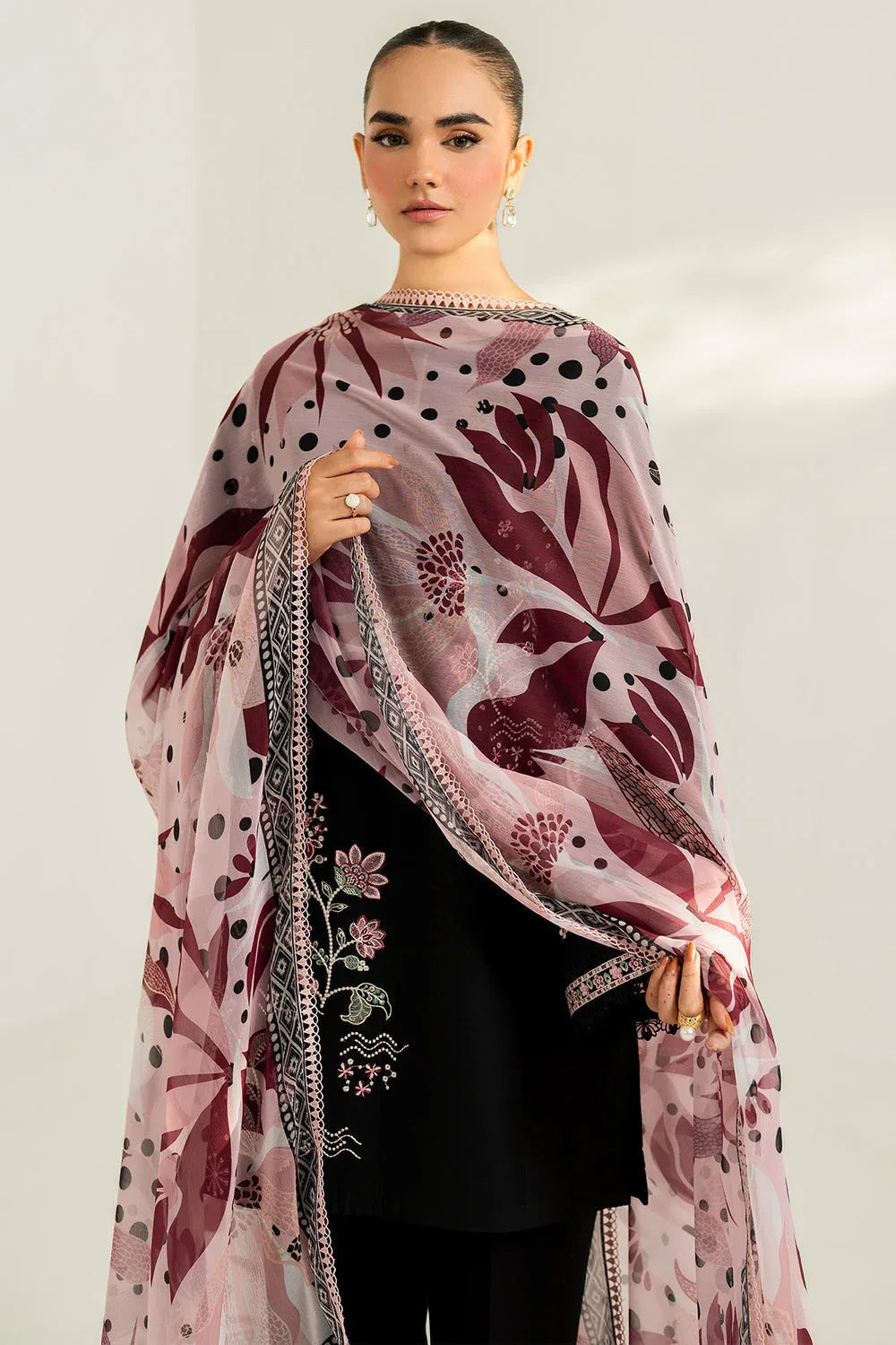 Farasha | Thread Lines Embroidered | Floral Meadow - Aqsa Fabrics