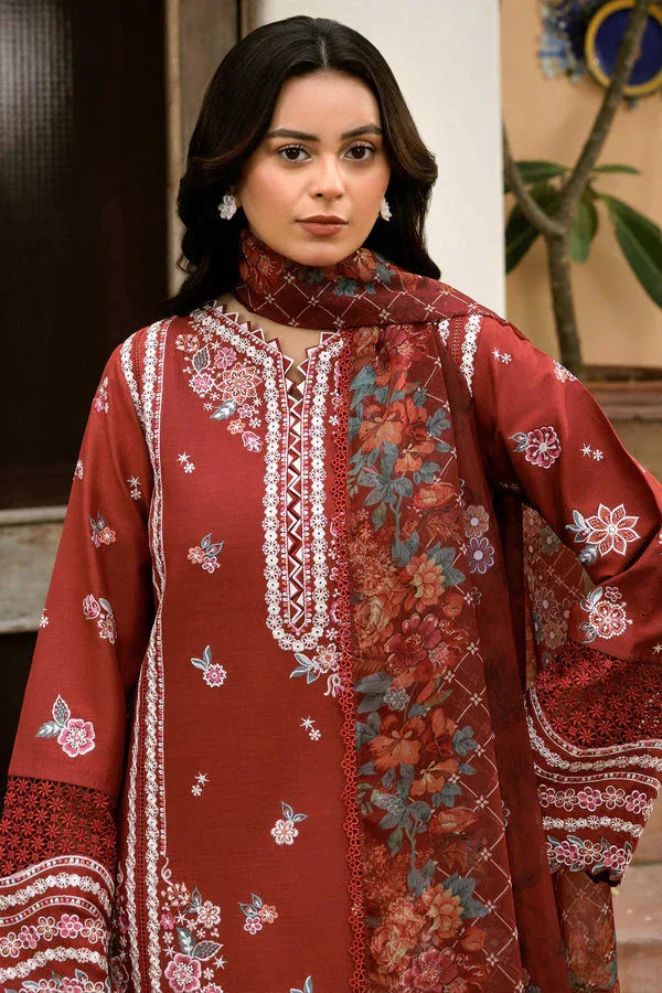 Farasha | Summer Weaves Embroidered Lawn | Russet Flames - Aqsa Fabrics