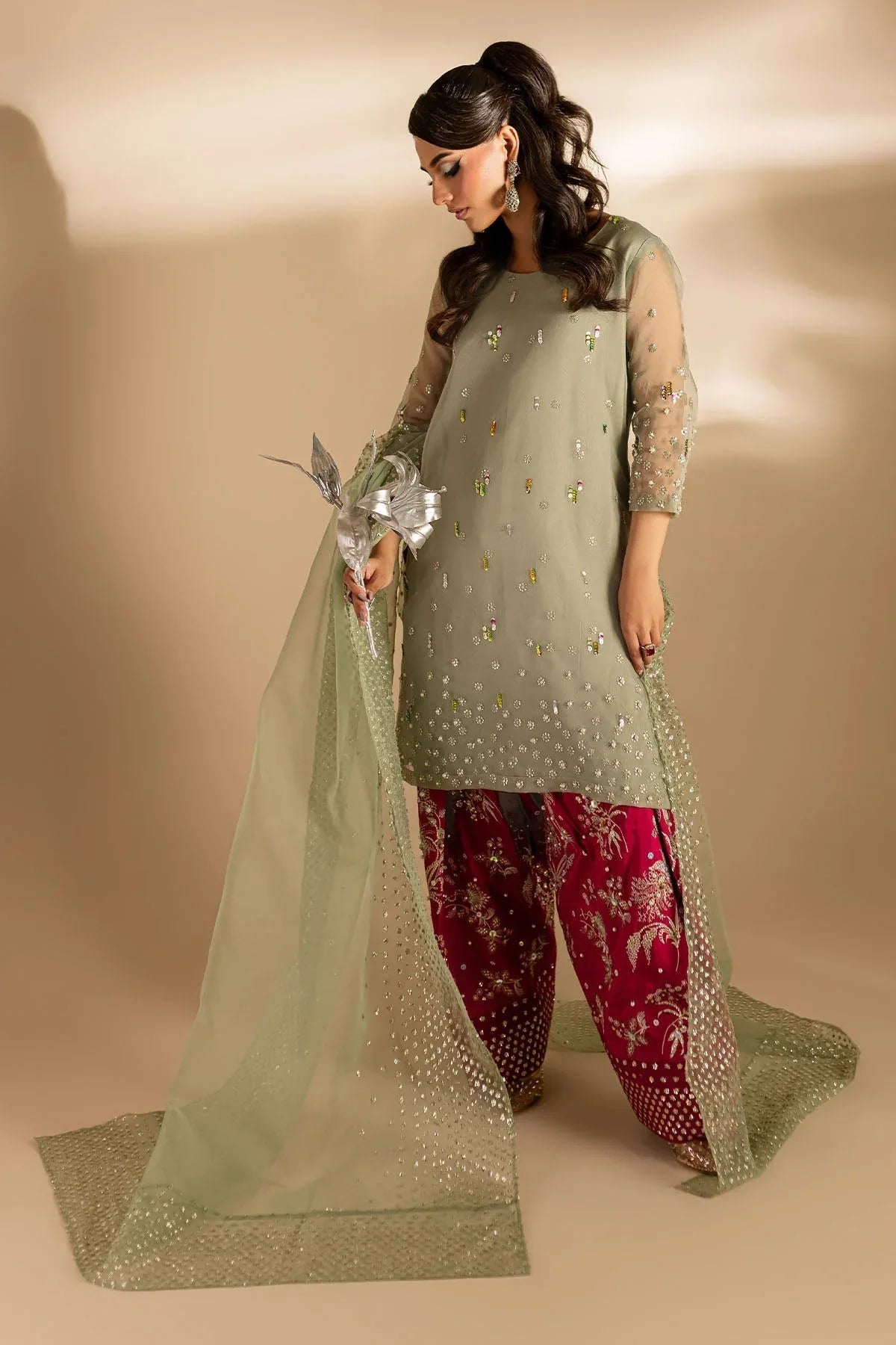Nureh | Tiny Twinkles | TW-05 SCARLET SPICE - Aqsa Fabrics