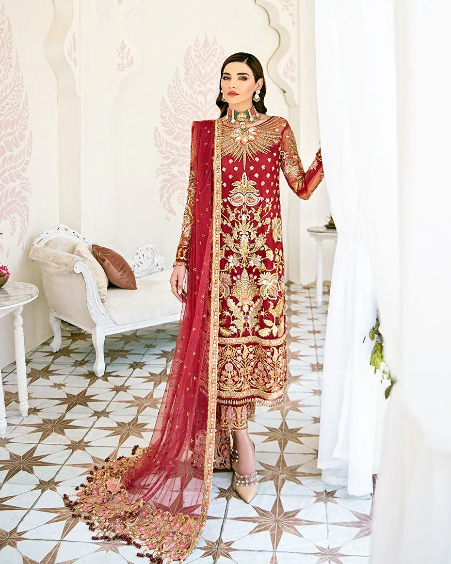 Gulaal | Wedding Formals | Rouge Embroidered Net 3-Piece Suit WS-06 - Aqsa Fabrics