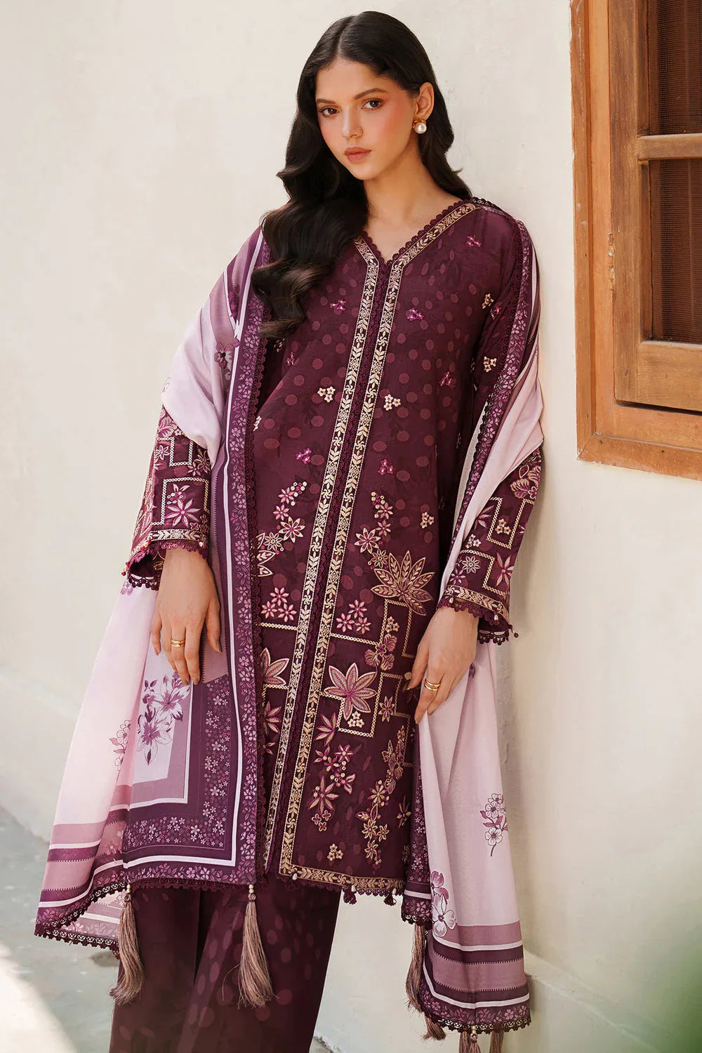 Farasha | Meline Premium Viscose 25 | Mauve Cream - Aqsa Fabrics