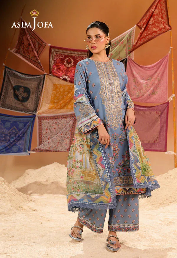 Asim Jofa | Summer Rhapsody |  AJUBU-11 Printed Embroidered Lawn - Aqsa Fabrics