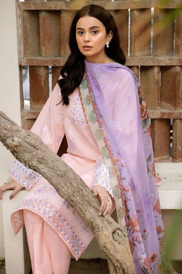 Farasha | Summer Weaves Embroidered Lawn | Coral Peach - Aqsa Fabrics
