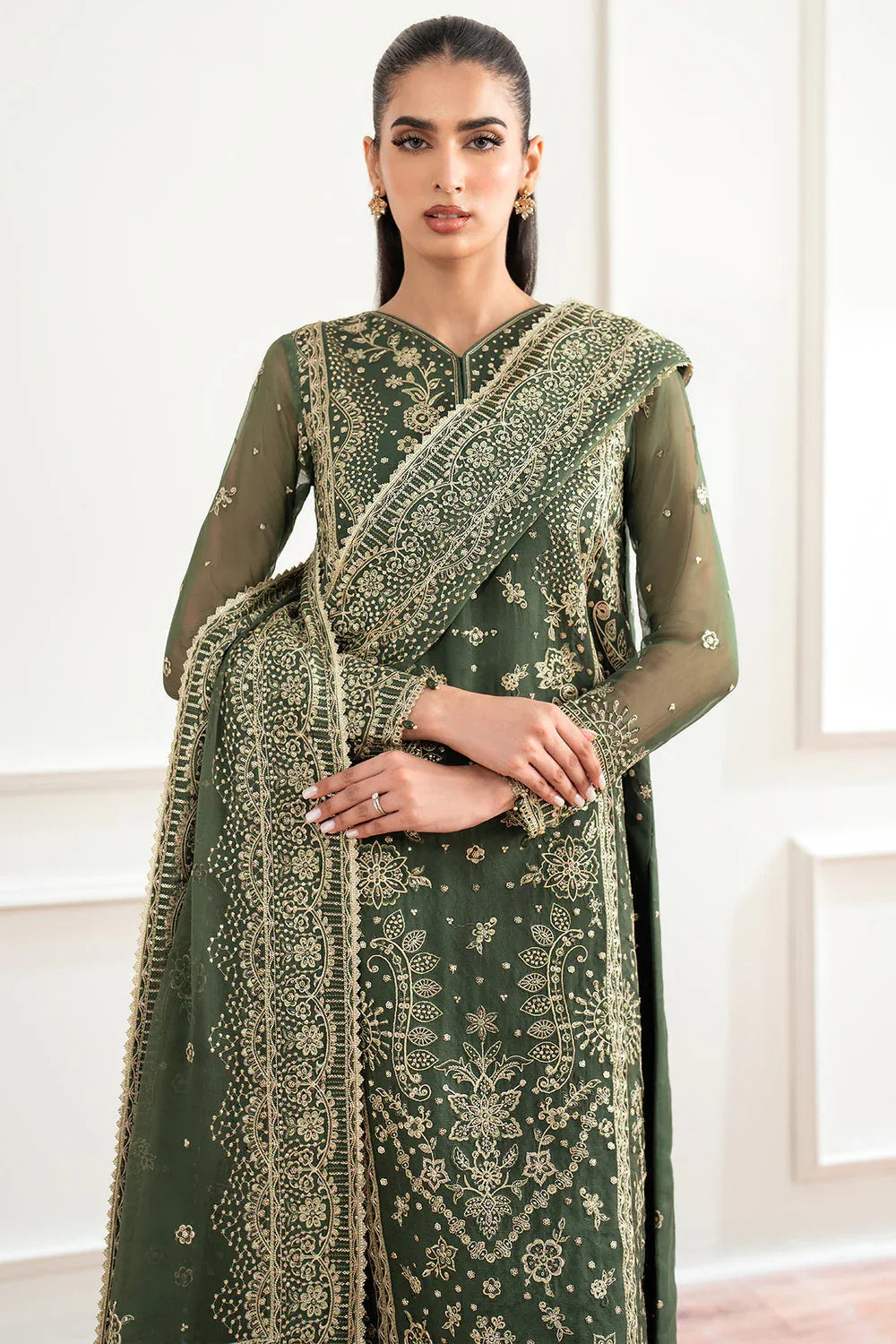 Farasha | Essence Formals 25 | Muted Moss - Aqsa Fabrics