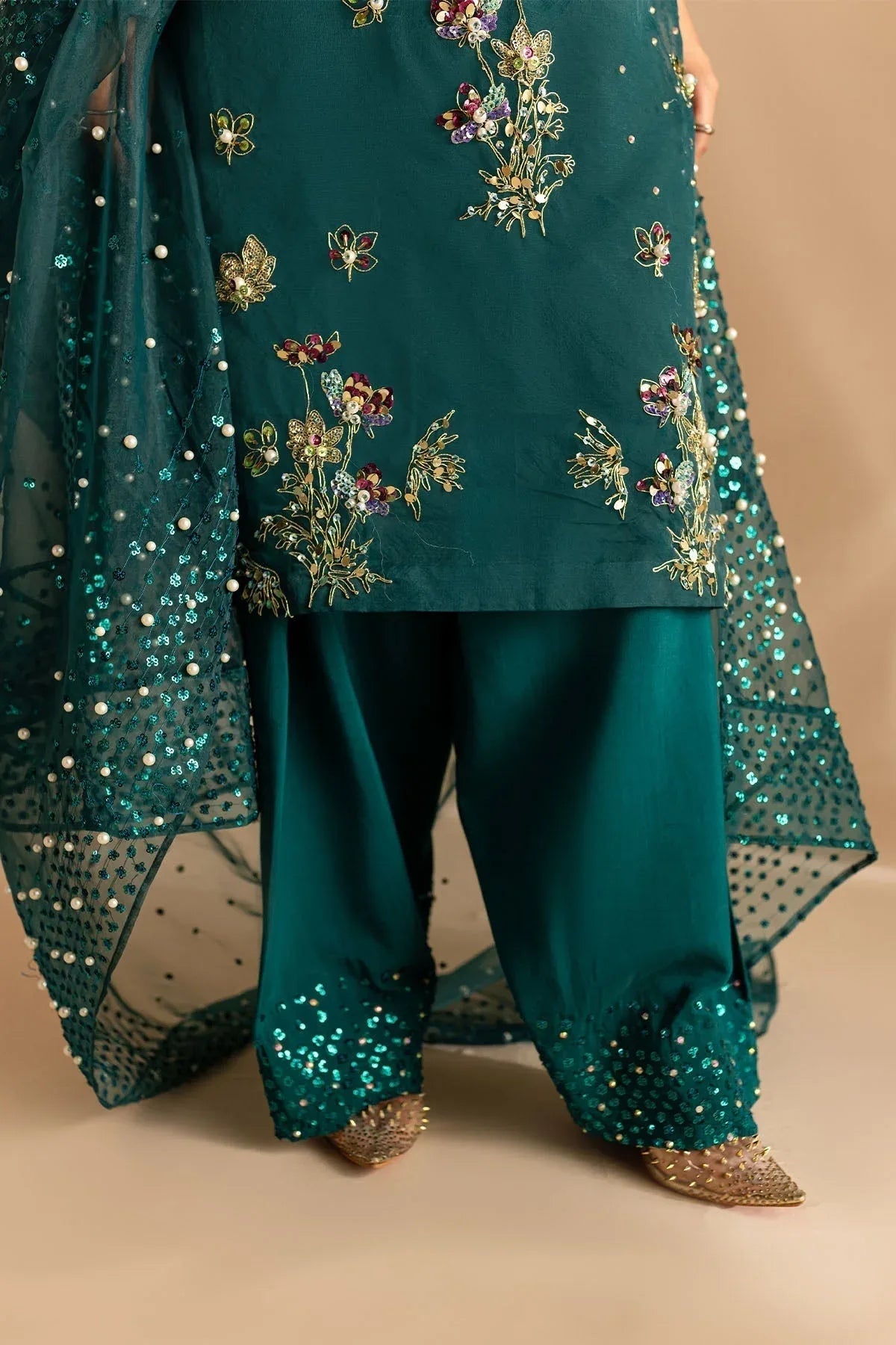 Nureh | Tiny Twinkles | TW-01 TEAL DREAM - Aqsa Fabrics