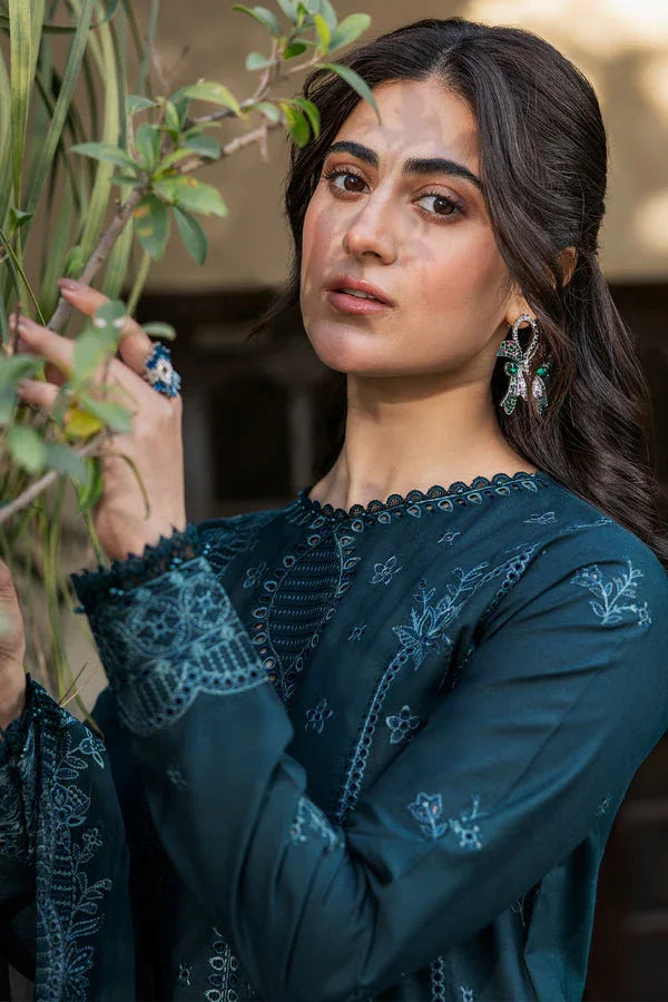 Farasha | Summer Weaves Embroidered Lawn | Teal Serenity - Aqsa Fabrics