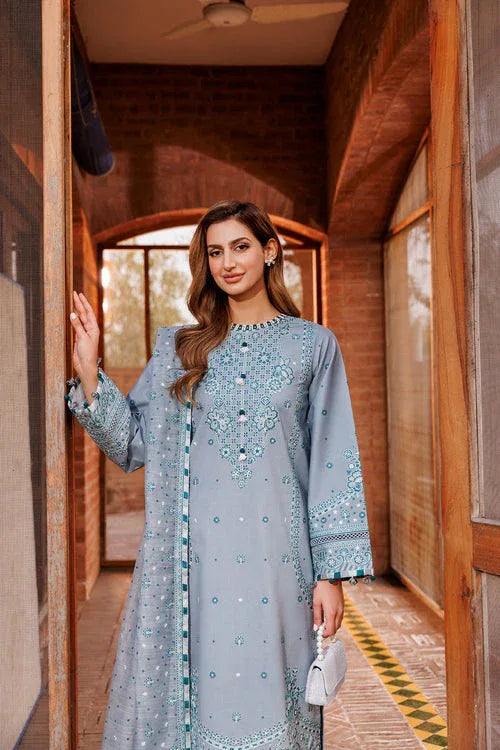 Farasha | Dastoor Embroidered Lawn SS24 | BERYL GREY - Aqsa Fabrics