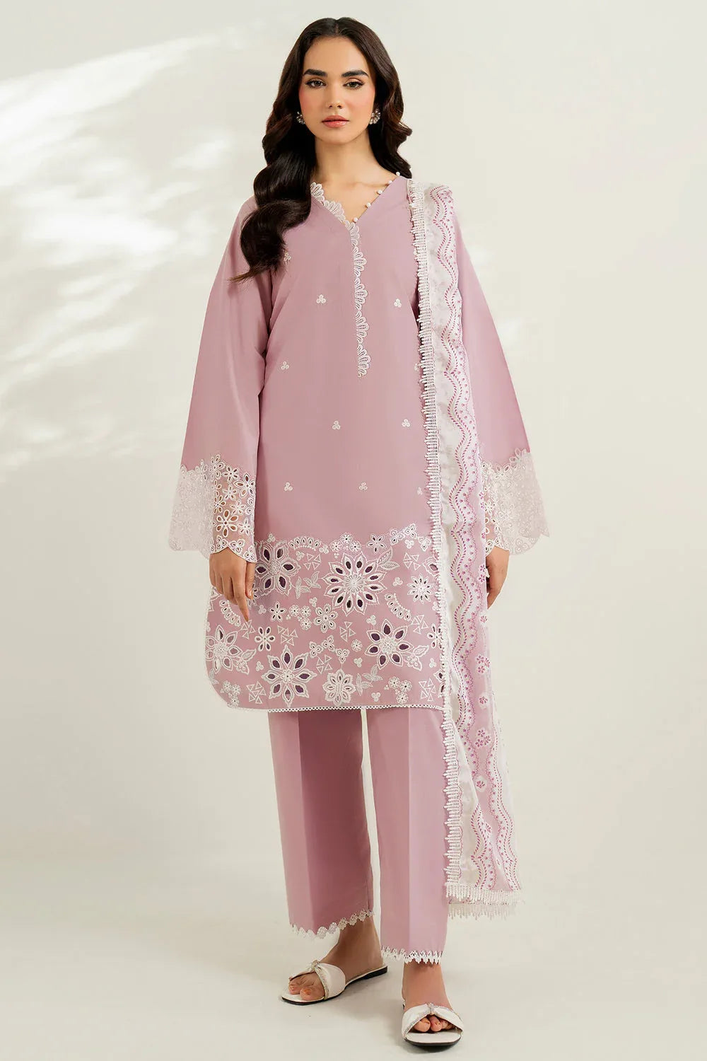 Farasha | Thread Lines Embroidered | Hazel Drape - Aqsa Fabrics