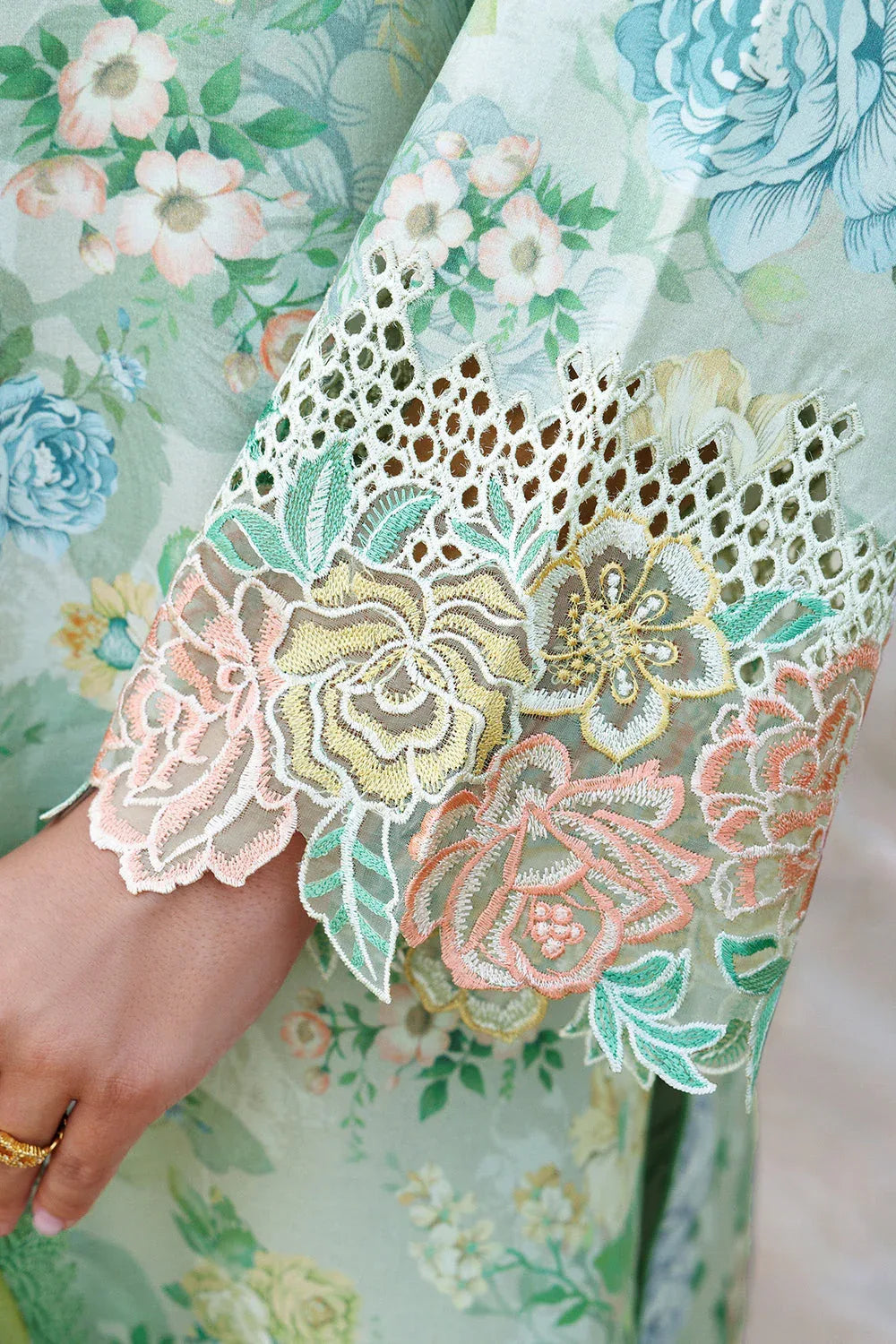 Farasha | Printed Essentials | Mint Bloom - Aqsa Fabrics
