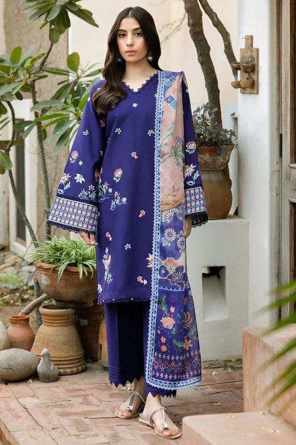 Farasha | Summer Weaves Embroidered Lawn | Indigo Glow - Aqsa Fabrics