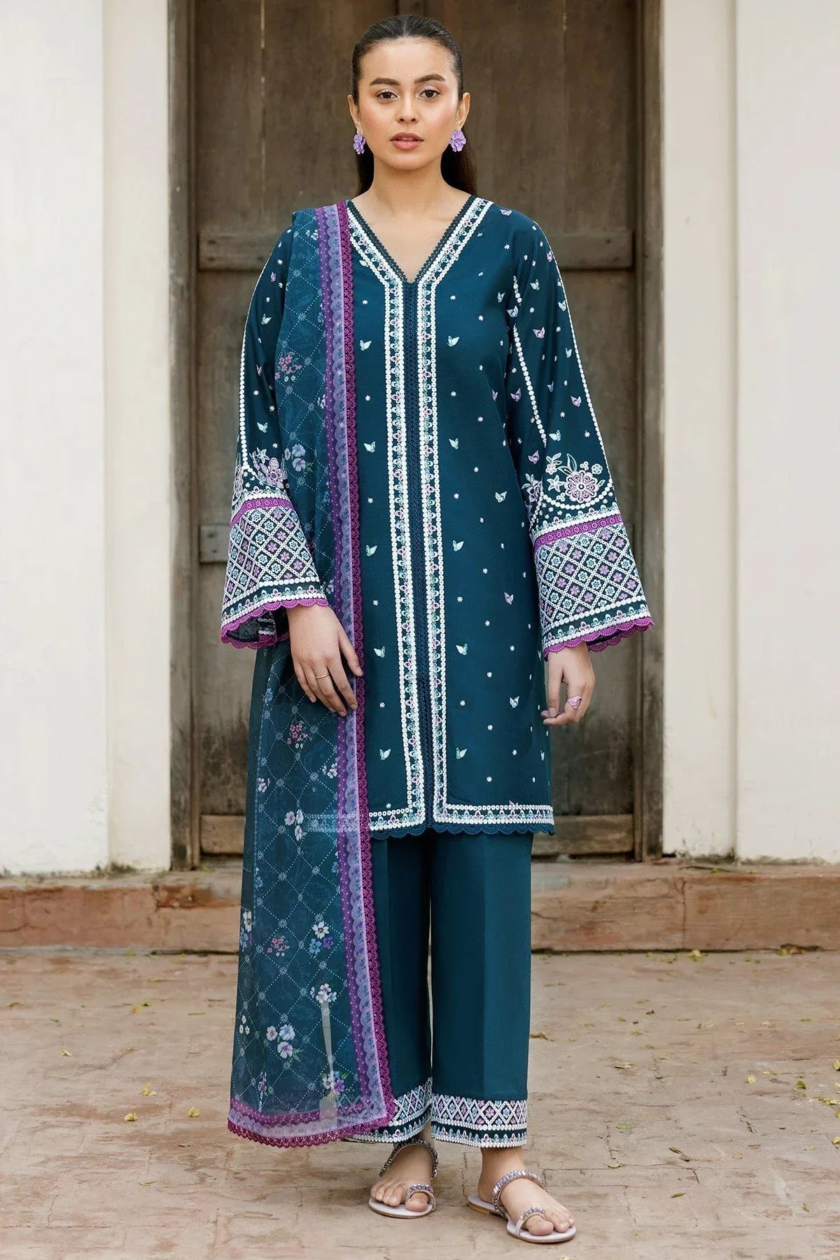 Farasha | Summer Weaves Embroidered Lawn | Blue Allure - Aqsa Fabrics
