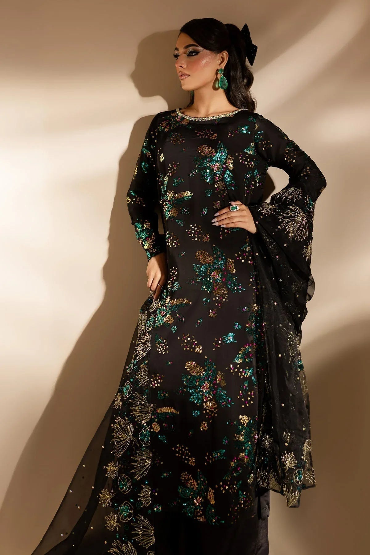 Nureh | Tiny Twinkles | TW-02 GOLDEN STARDUST - Aqsa Fabrics