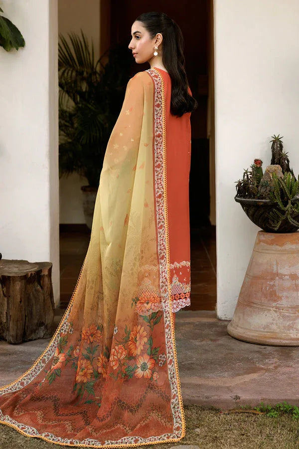 Farasha | Summer Weaves Embroidered Lawn | Orange Petal - Aqsa Fabrics