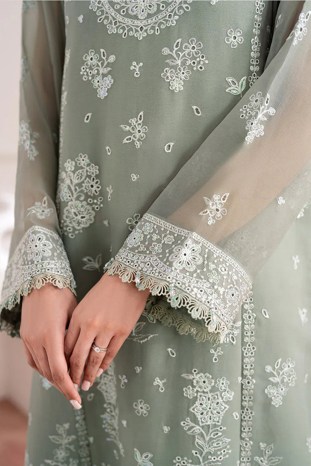 Farasha | Essence Formals 25 | Ash Green - Aqsa Fabrics