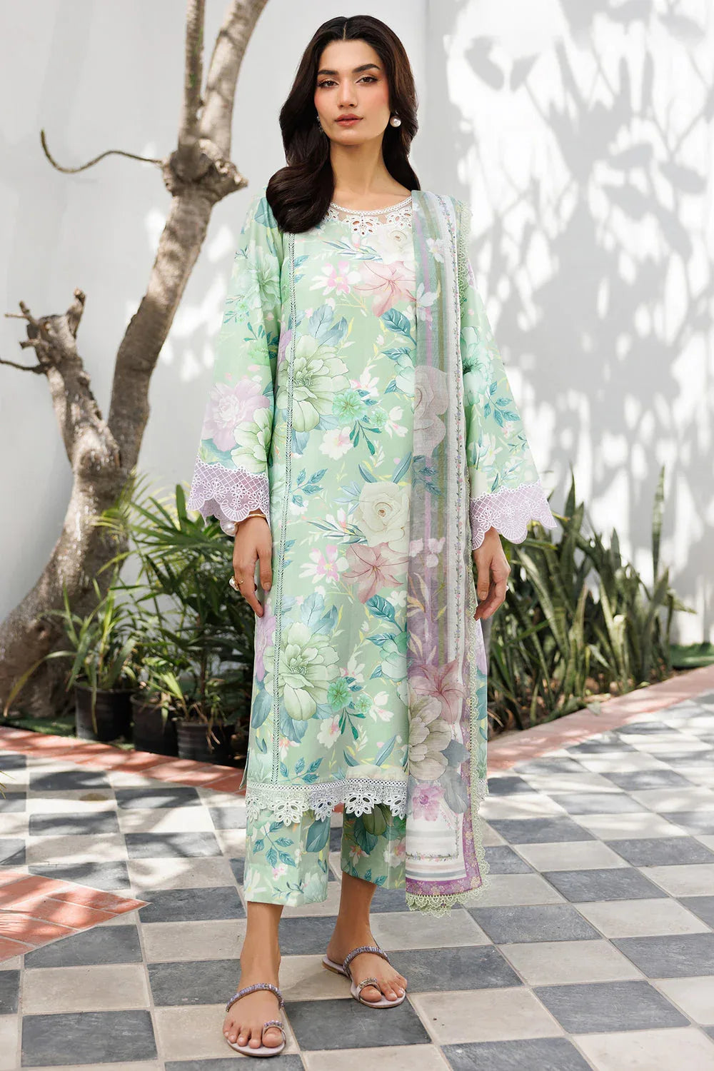 Farasha | Printed Essentials | Silken Sage - Aqsa Fabrics