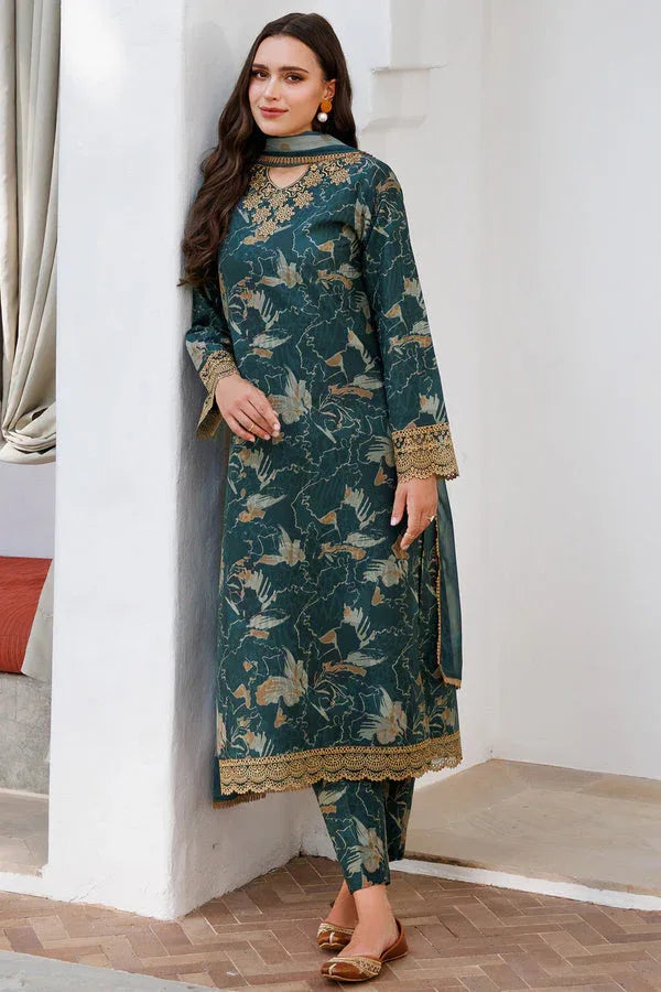 Farasha | Printed Essentials | Teal Bell - Aqsa Fabrics