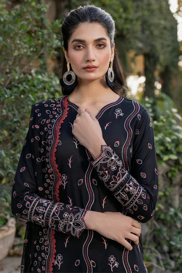 Farasha | Summer Weaves Embroidered Lawn | Black Rose - Aqsa Fabrics