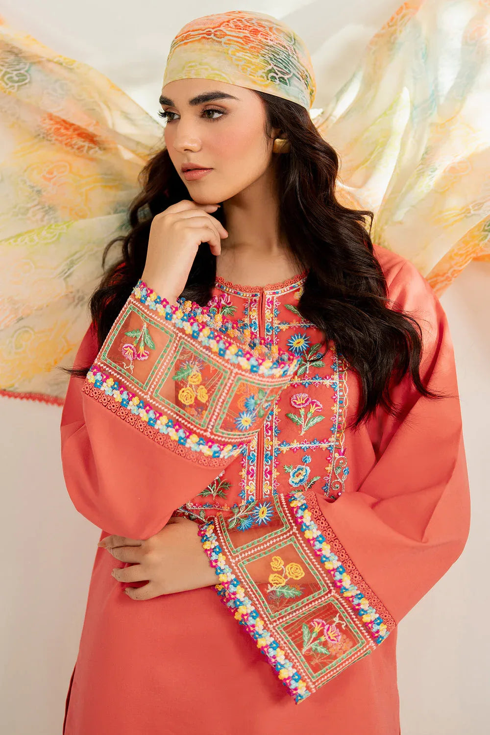 Farasha | Thread Lines Embroidered | Suncharm Glow - Aqsa Fabrics