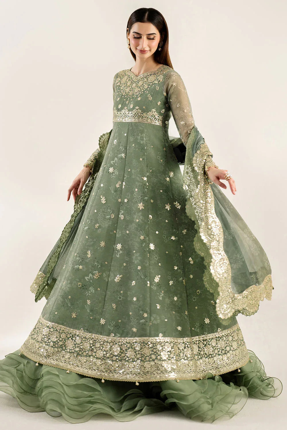 Farasha | Fiorella Formals | Olive Aura - Aqsa Fabrics