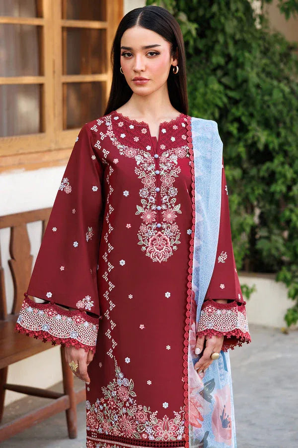 Farasha | Summer Weaves Embroidered Lawn | Crimson Glow - Aqsa Fabrics