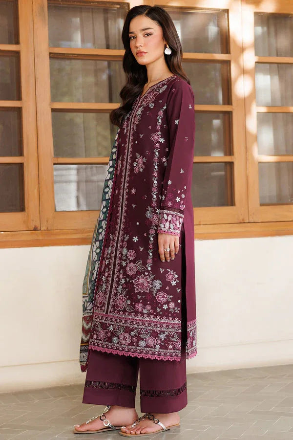 Farasha | Summer Weaves Embroidered Lawn | Burgandy Rush - Aqsa Fabrics