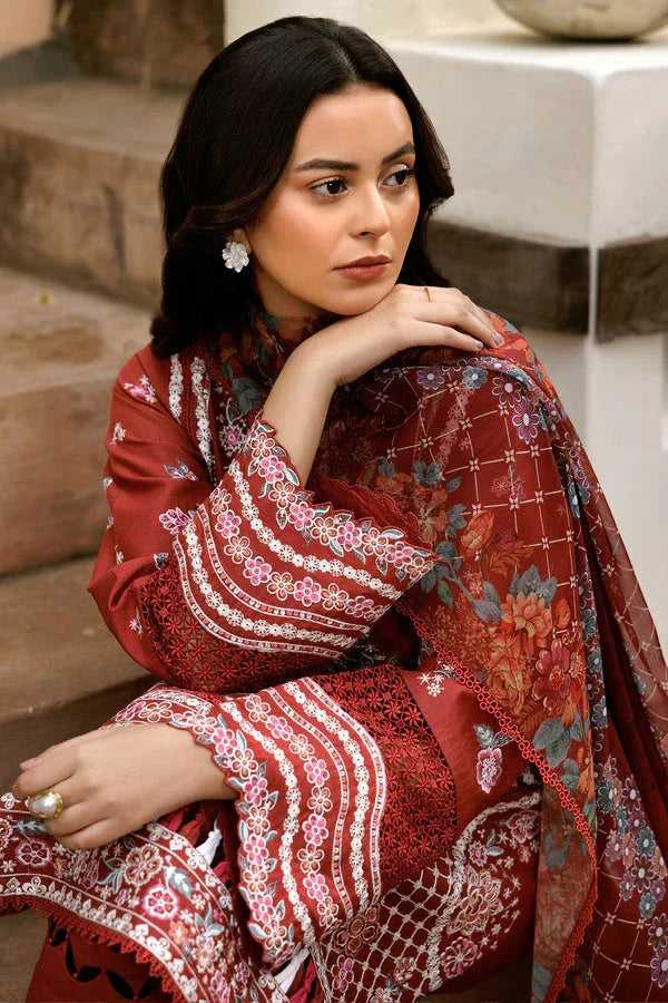Farasha | Summer Weaves Embroidered Lawn | Russet Flames - Aqsa Fabrics