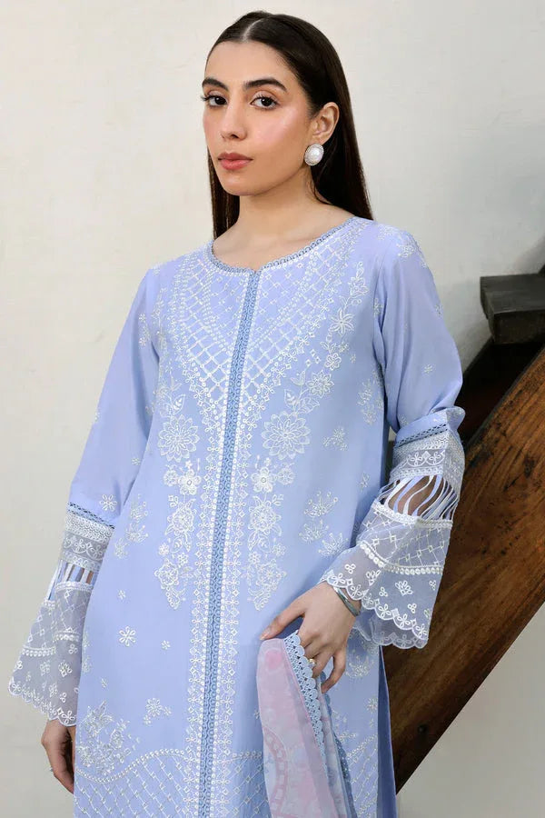 Farasha | Summer Weaves Embroidered Lawn | Serene Blue - Aqsa Fabrics