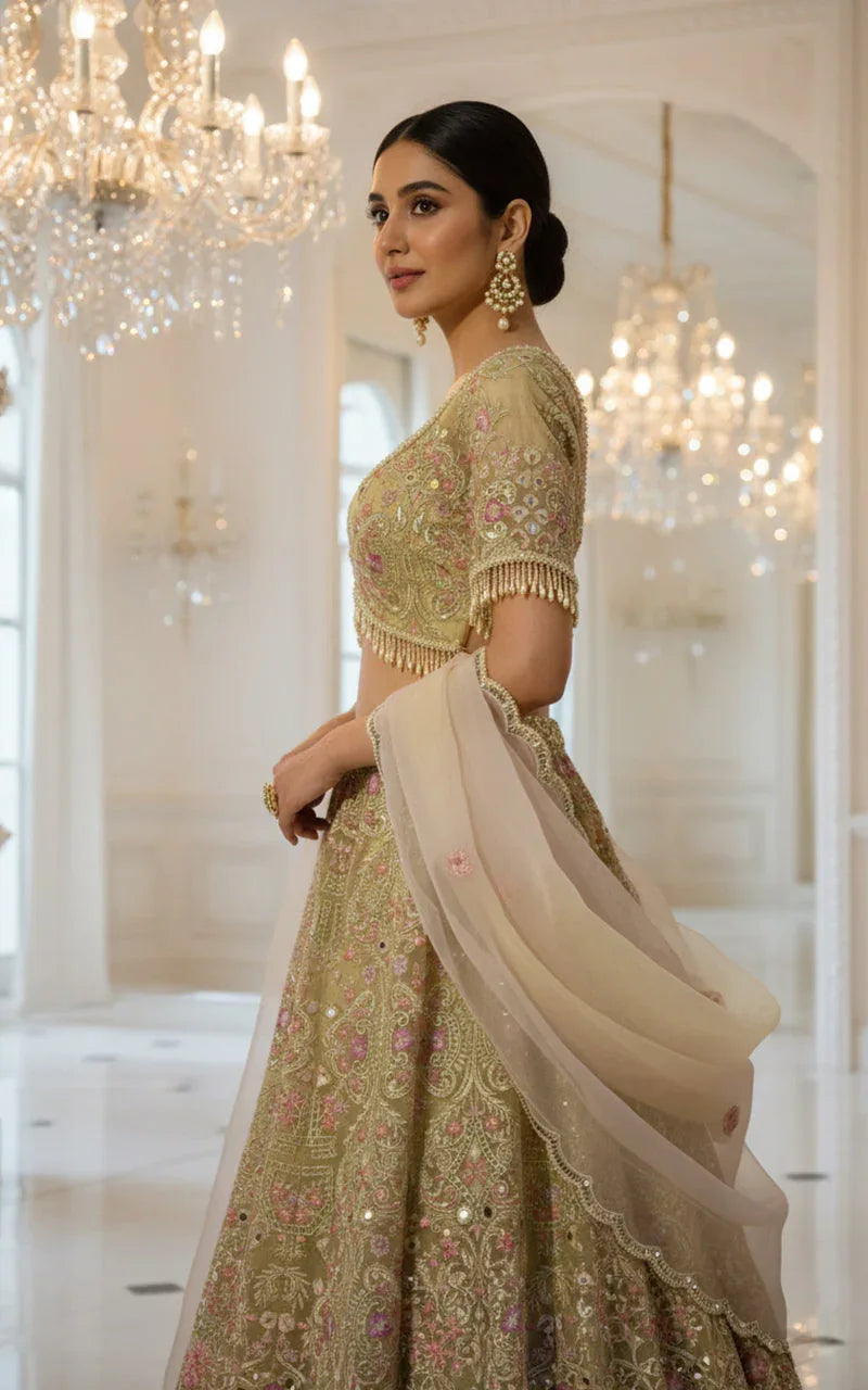 Organza Embroidered Blouse With Lehenga
