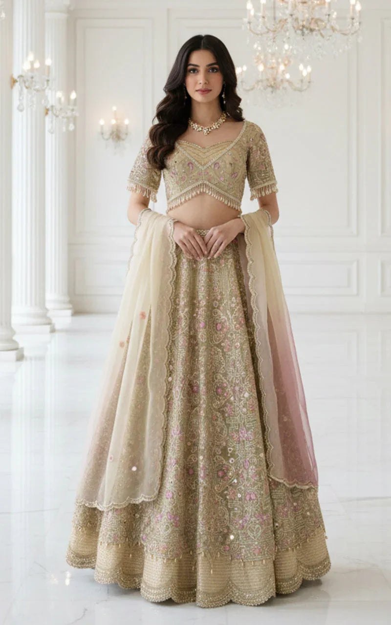 Organza Embroidered Blouse With Lehenga