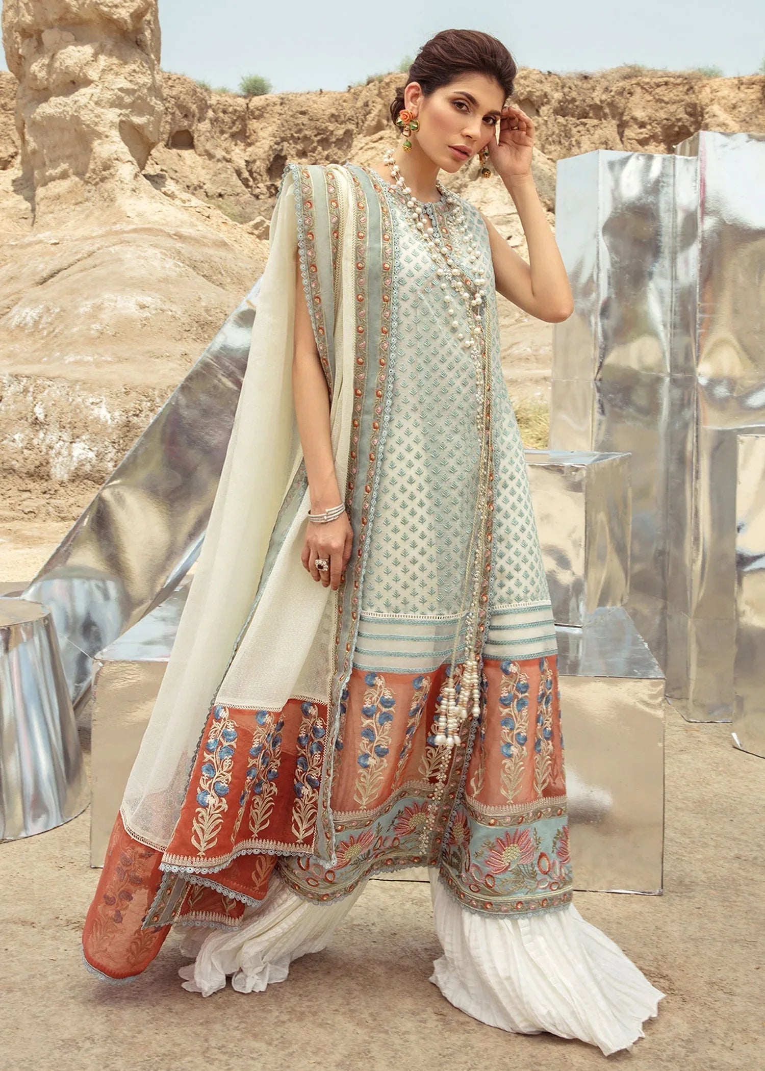 Saira Shakira | Luxury Pret | Rust Angrakha - Aqsa Fabrics