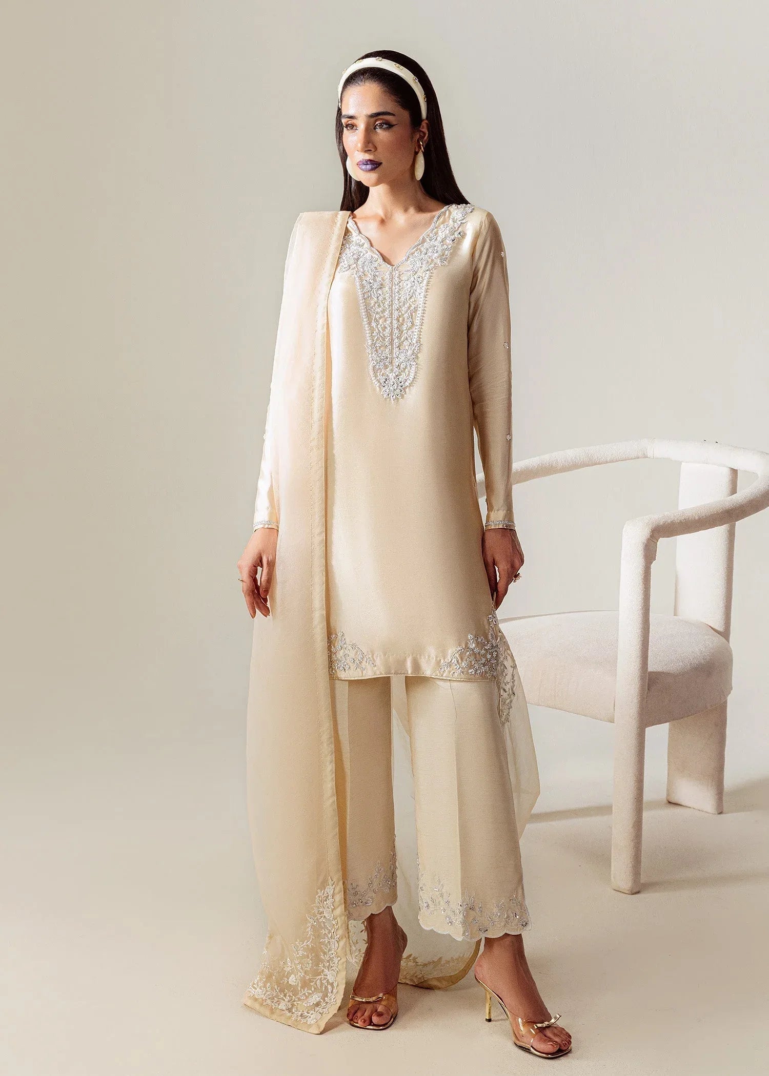 Mahum Asad | The Sirens | Champagne - Aqsa Fabrics