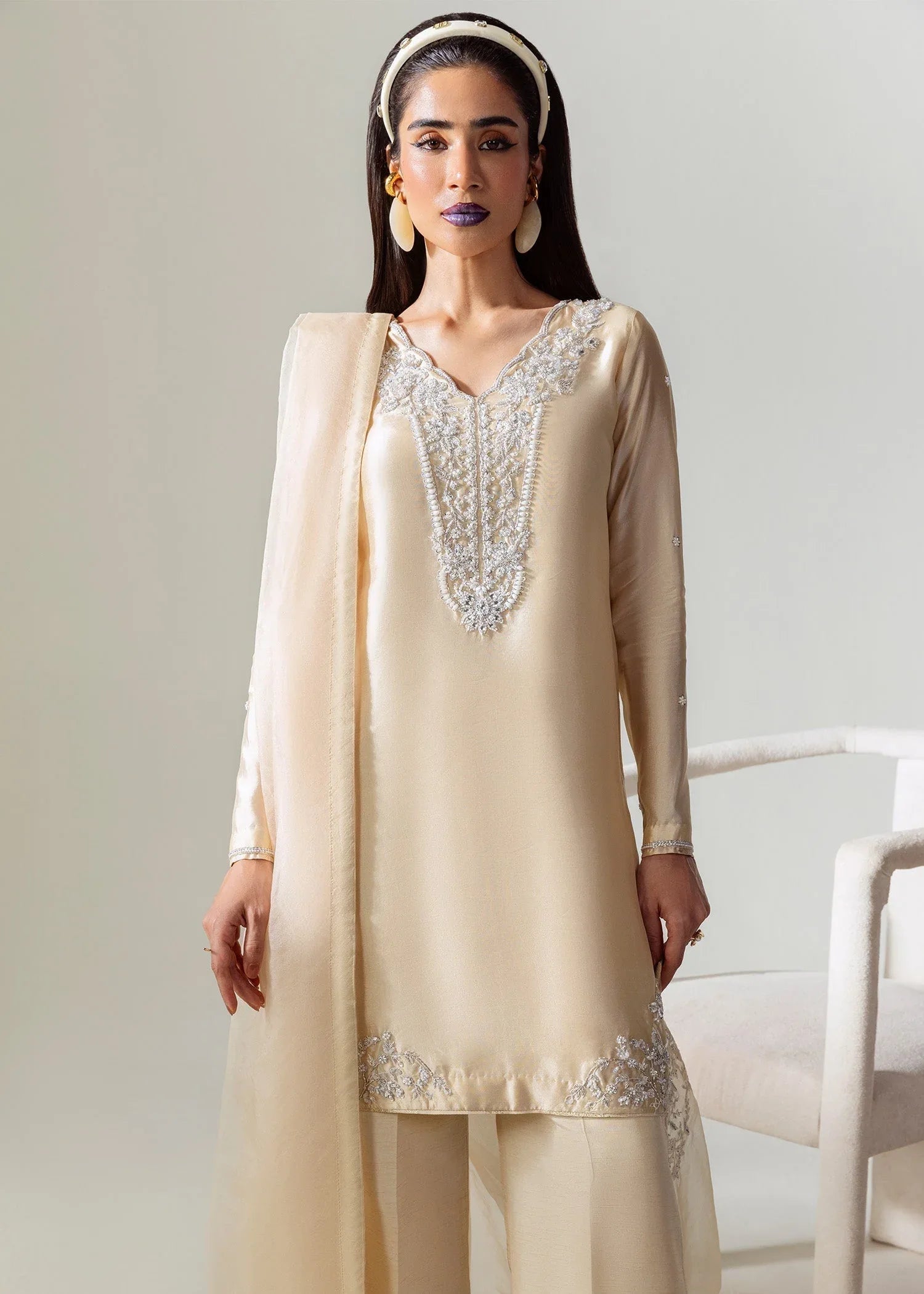 Mahum Asad | The Sirens | Champagne - Aqsa Fabrics