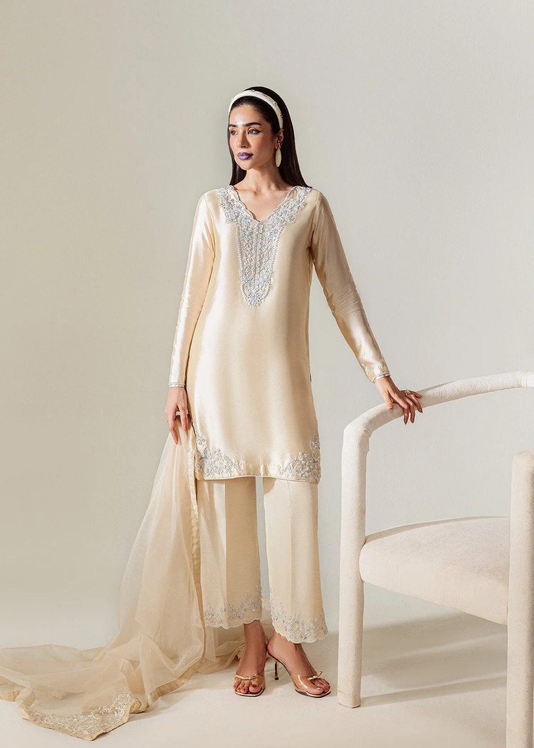 Mahum Asad | The Sirens | Champagne - Aqsa Fabrics