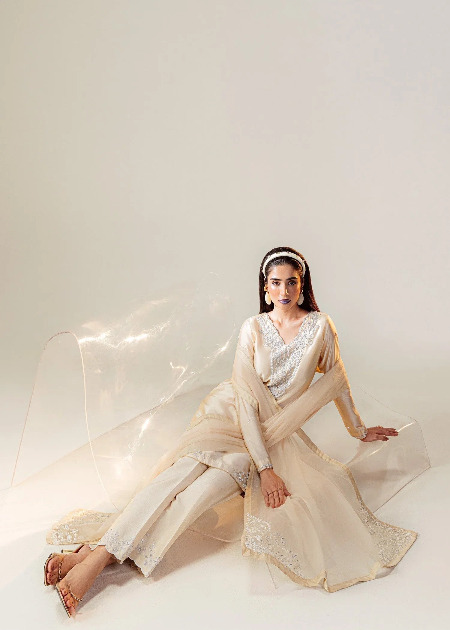 Mahum Asad | The Sirens | Champagne - Aqsa Fabrics