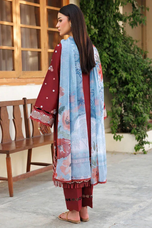 Farasha | Summer Weaves Embroidered Lawn | Crimson Glow - Aqsa Fabrics