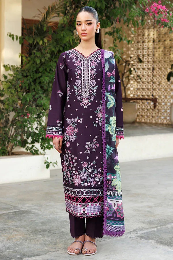 Farasha | Summer Weaves Embroidered Lawn | Plum Allure - Aqsa Fabrics