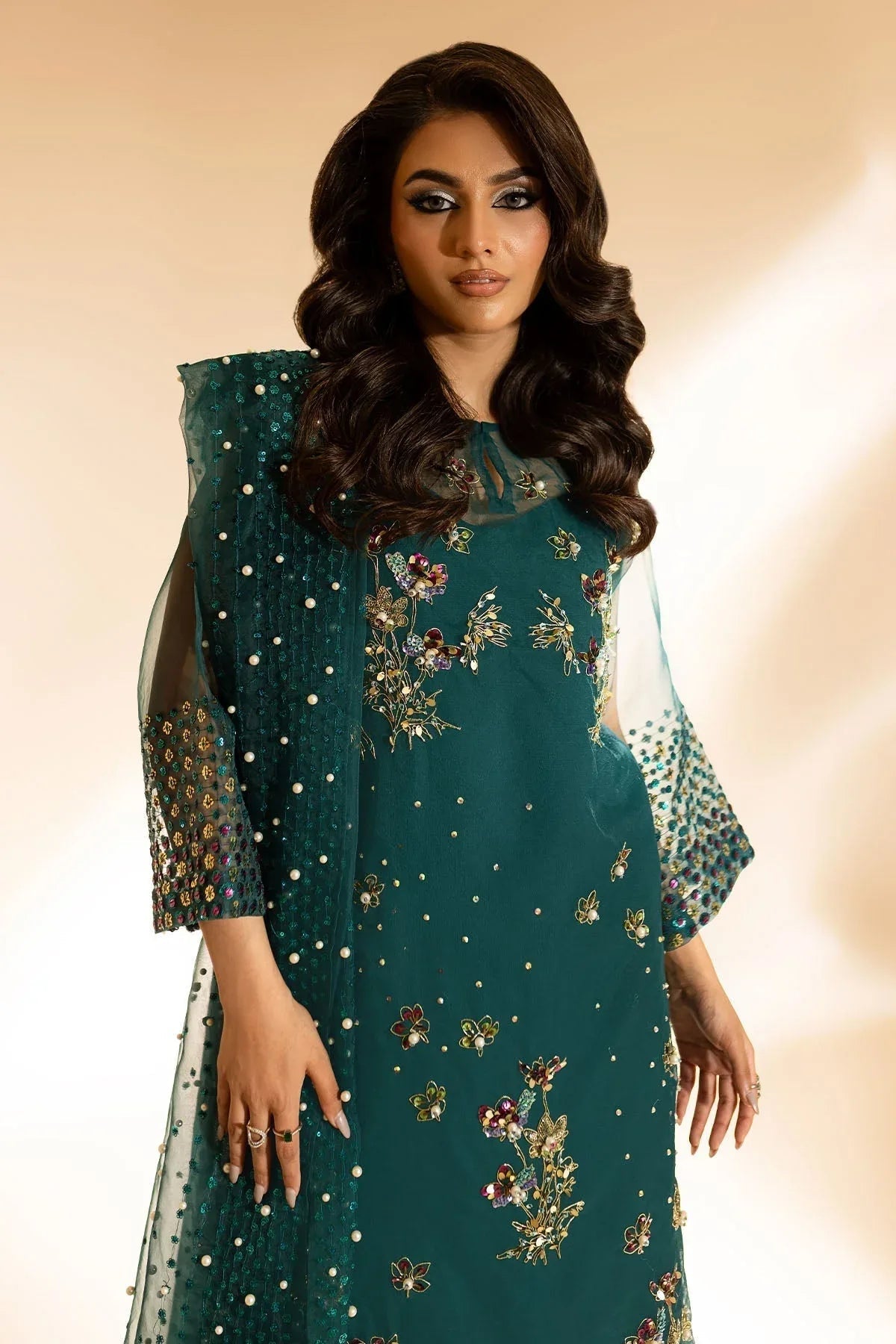 Nureh | Tiny Twinkles | TW-01 TEAL DREAM - Aqsa Fabrics
