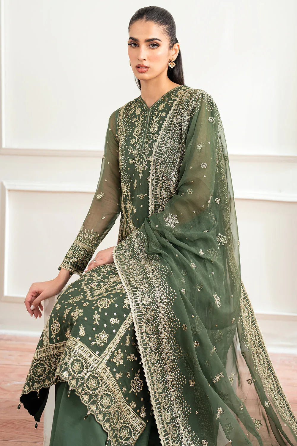 Farasha | Essence Formals 25 | Muted Moss - Aqsa Fabrics